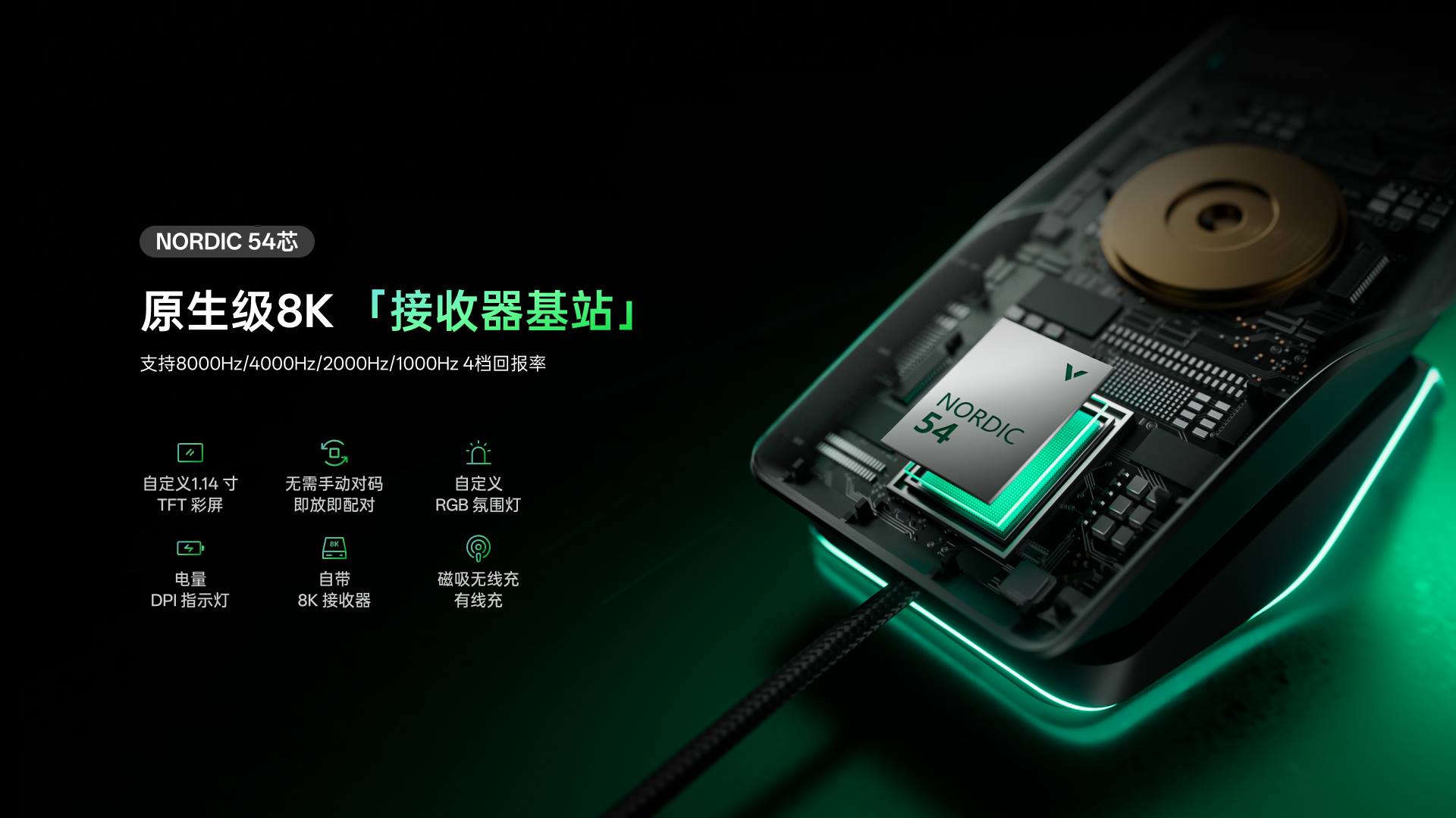 汀融津屏显RGB无线充接收器（可扩展型） ESPR8PRO(绝地极光版) 功能卖点展示图
